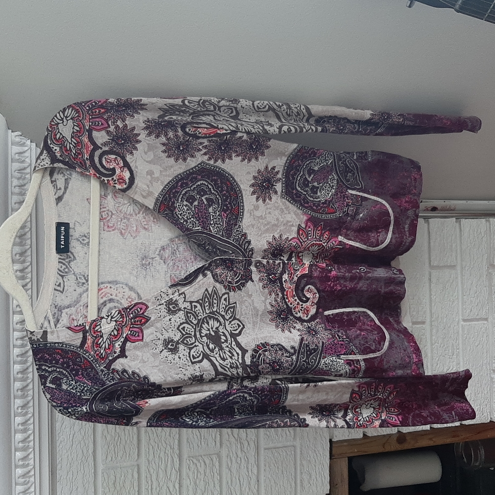 Taifun Printed Cardigan Boho Paisley Cotton Wool Blend Size 8/M Preppy Office